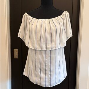 White House Black Market Pinstriped Ruffled Peasant Blouse